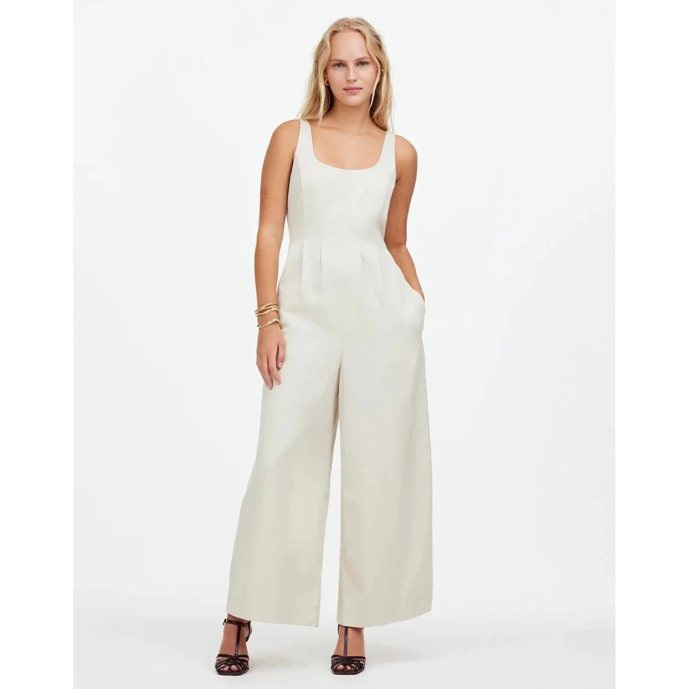 Madewell Womens‎ Wide-Leg Tank Jumpsuit in Drapey Twill in Muted Stone Size 10